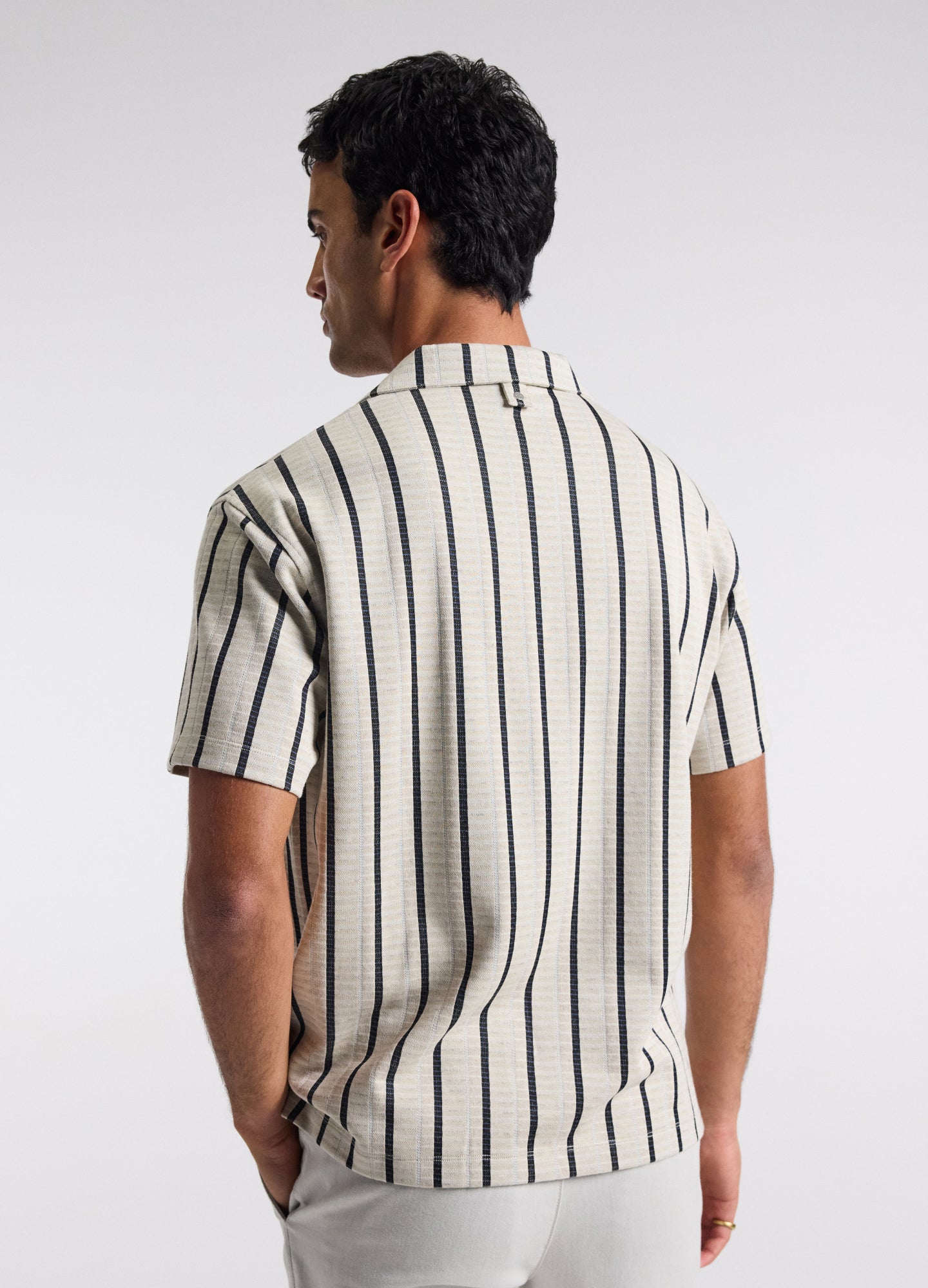 Loose Fit Stripe Cuban Collar Polo Sand