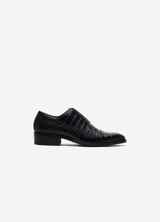 Croc Embossed Leather Oxford Black
