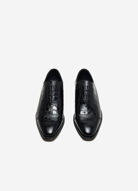 Croc Embossed Leather Oxford Black