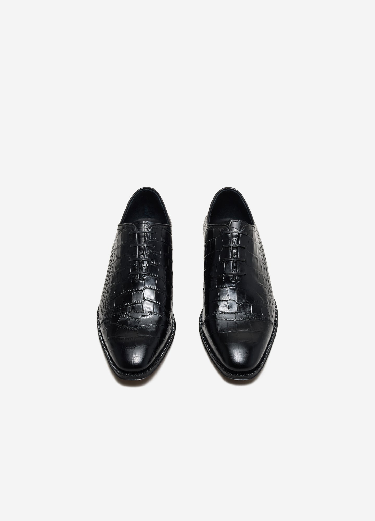 Croc Embossed Leather Oxford Black