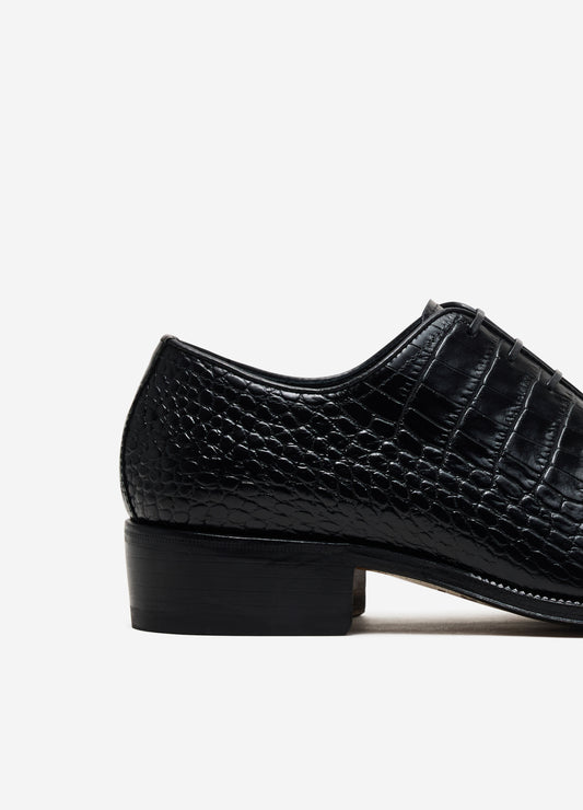 Croc Embossed Leather Oxford Black