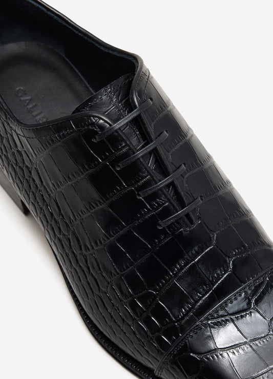 Croc Embossed Leather Oxford Black