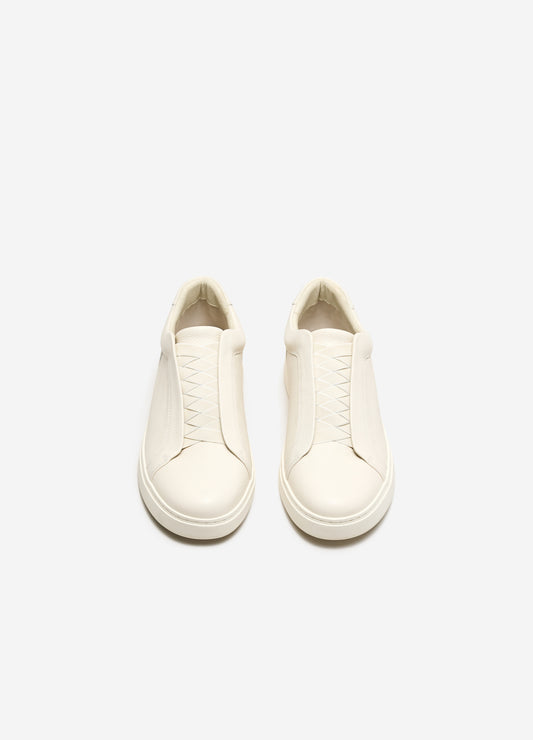 Braided Elastic Leather Sneaker Cream