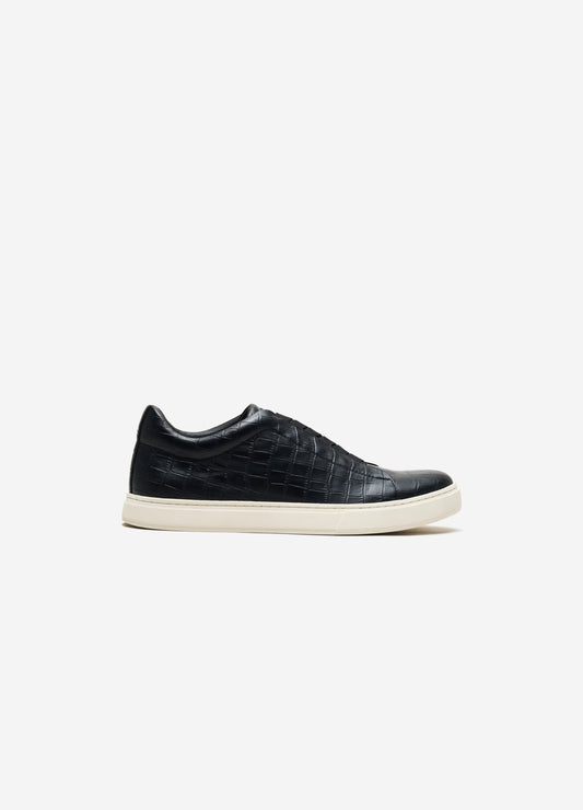 Croc Embossed Leather Sneaker Black