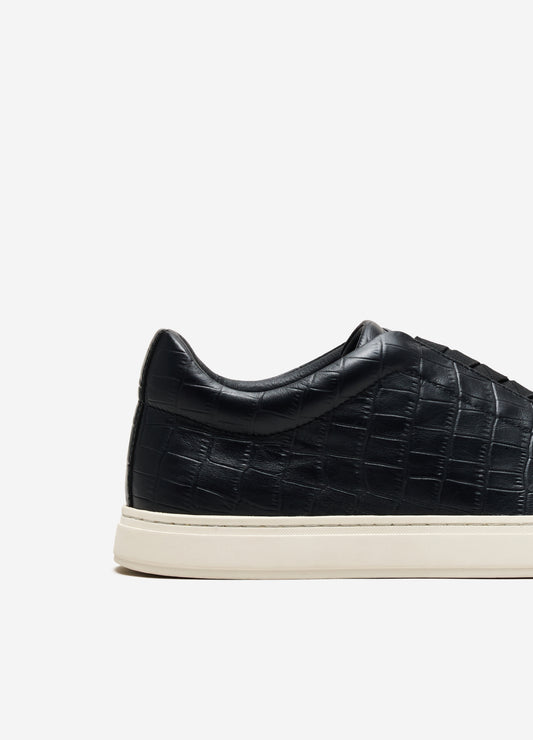 Croc Embossed Leather Sneaker Black