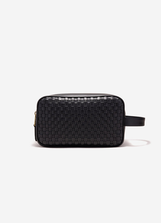 Woven Leather Wash Bag Black