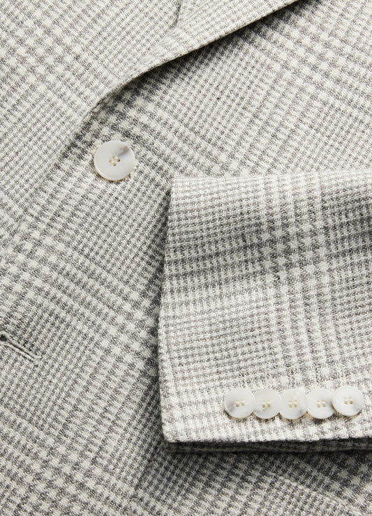 Wool Linen Check Blazer Silver