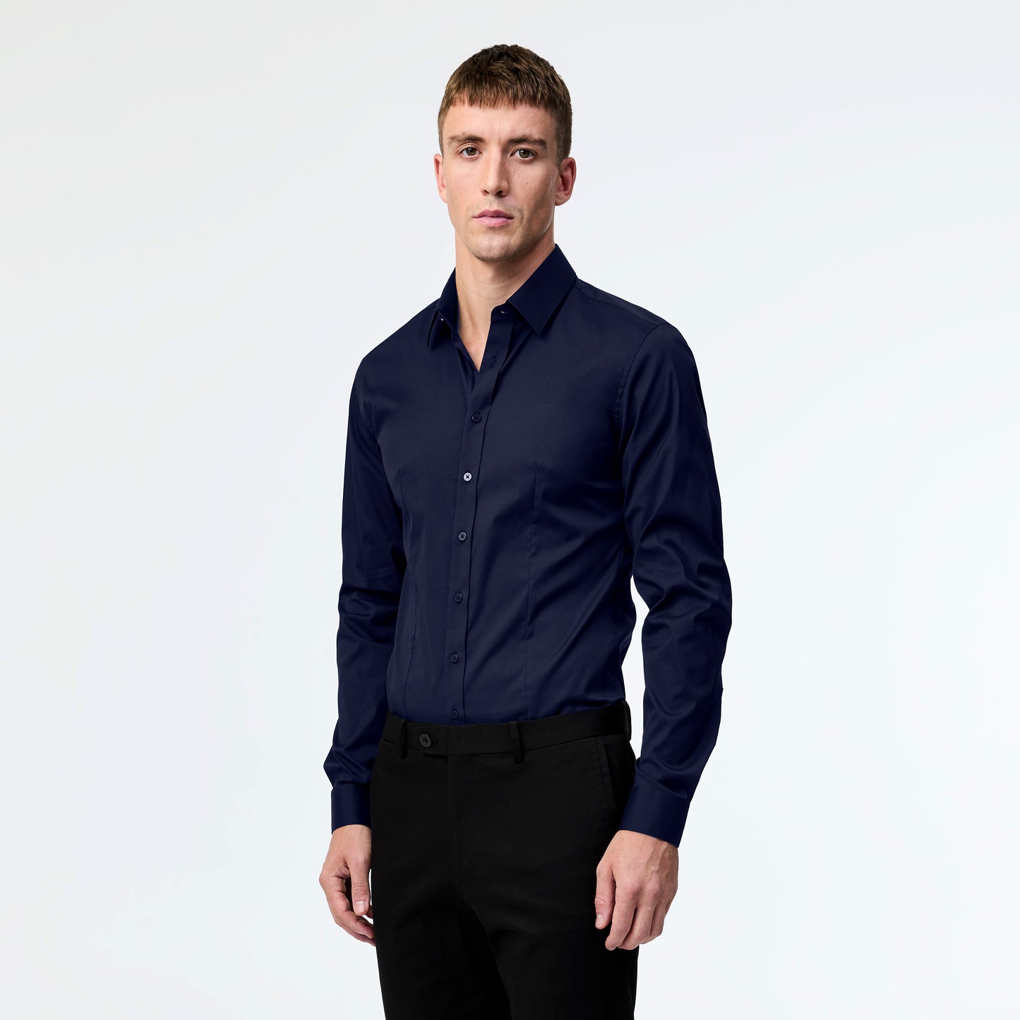 Stretch Cotton Poplin Shirt Navy
