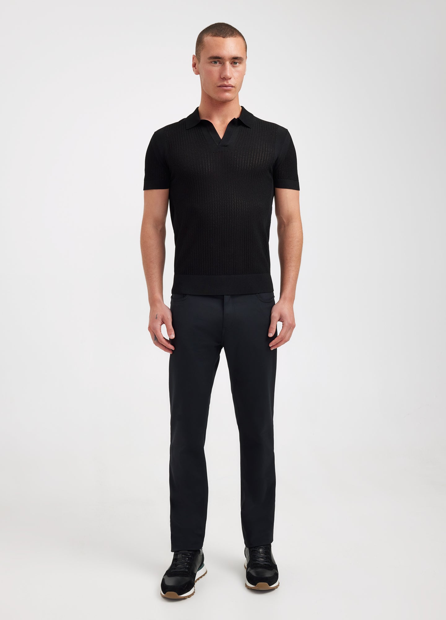 Zig Zag Lace Tech Knit Polo Black
