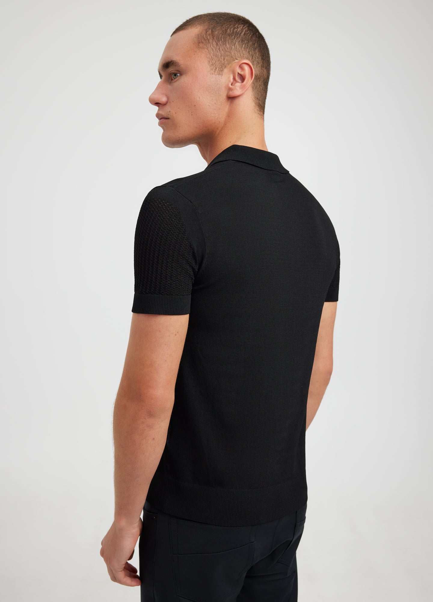Zig Zag Lace Tech Knit Polo Black