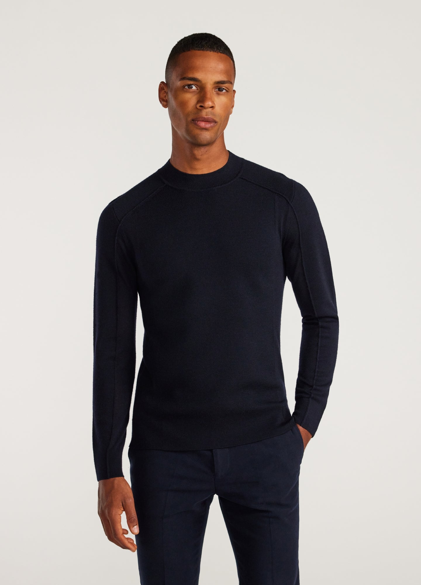 Mock Neck Merino Sweater Navy